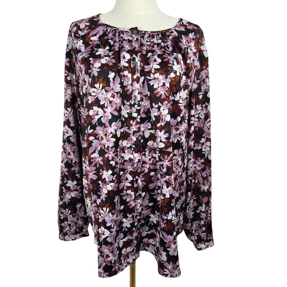J. Jill‎ Wearever Collection Blouse Size 2X Floral Button-Front Peasant Pink LS